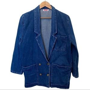 VINTAGE Nevada Denim Jacket Medium Blue Collar Jean Jacket Button Up